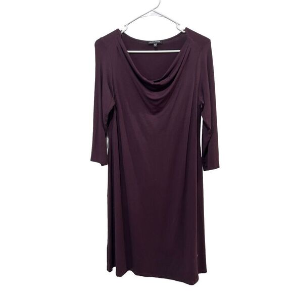 Eileen Fisher Plum Purple Drape Neck Y2K 3/4 sleeve Mini Dress Size XS Bratz - Picture 1 of 11